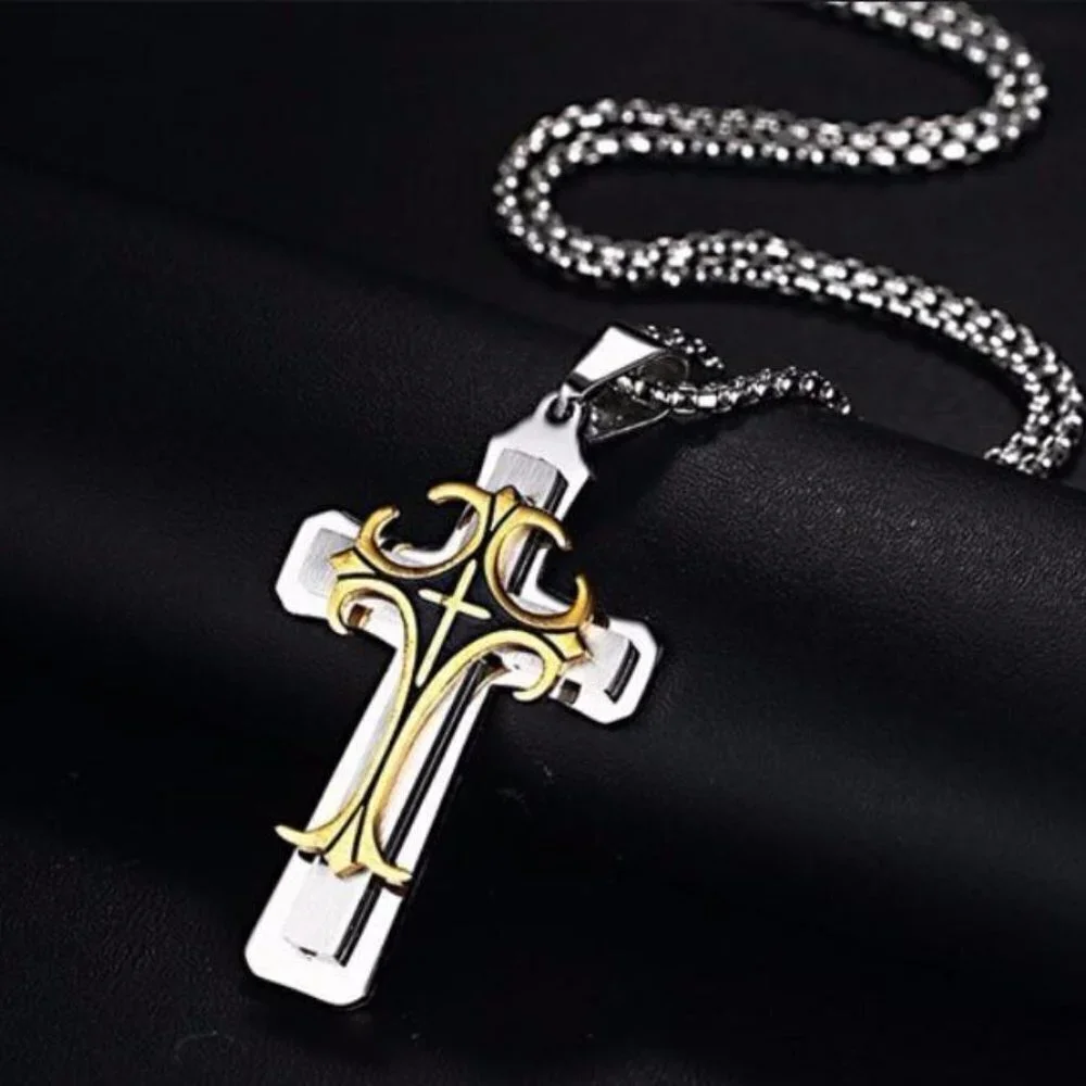 ❤️ Stainless Steel Retro Layered Cross Necklace , N90201P120